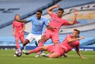 Casemiro (middle) was error-prone and struggled in challenges against a tenacious Manchester City display